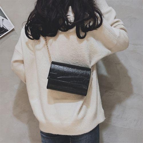 Crocodile PU Leather Small Square Bag Chain Single Shoulder Bag Ladies Handbag Messenger Bag (Black)