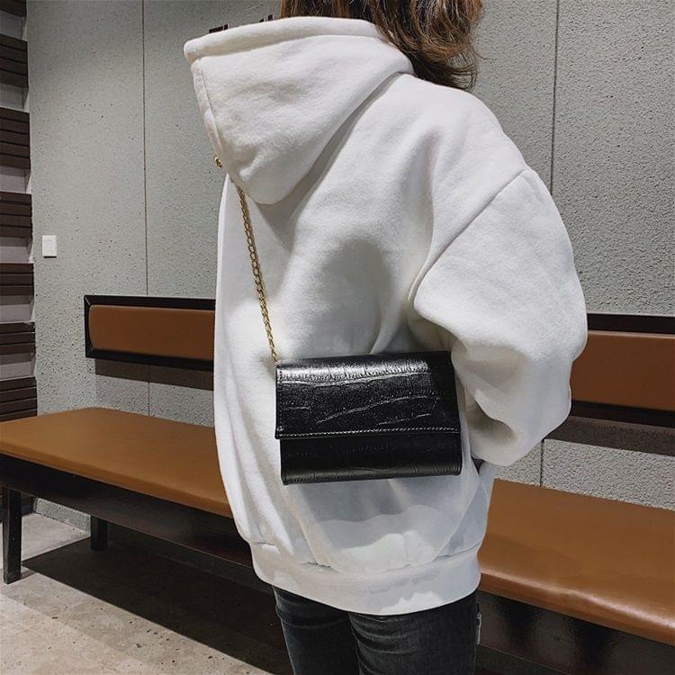 Crocodile PU Leather Small Square Bag Chain Single Shoulder Bag Ladies Handbag Messenger Bag (Black)