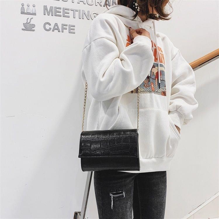 Crocodile PU Leather Small Square Bag Chain Single Shoulder Bag Ladies Handbag Messenger Bag (Black)
