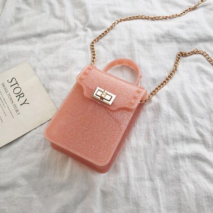 Lock Buckle Jelly Color PU Cellphone Bag Chain Single Shoulder Bag Ladies Handbag Messenger Bag (Pink)