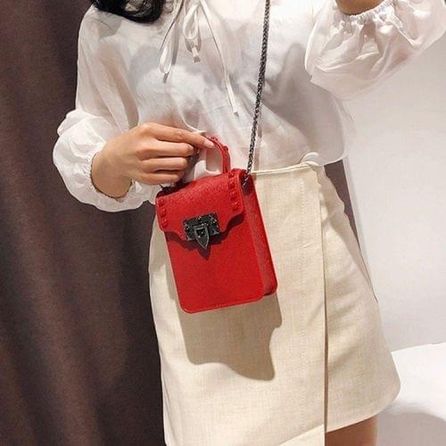 Vertical Square Jelly PU Leather Casual Shoulder Bag Ladies Handbag Messenger Bag (Wine Red)
