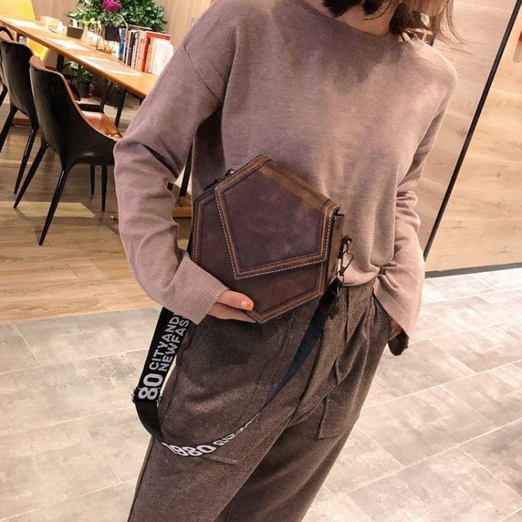 Pure Color Retro PU Hexagonal Single Shoulder Bag Ladies Messenger Handbag (Coffee)