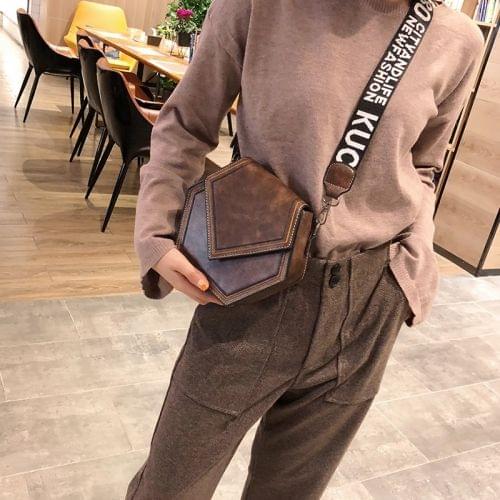 Pure Color Retro PU Hexagonal Single Shoulder Bag Ladies Messenger Handbag (Coffee)