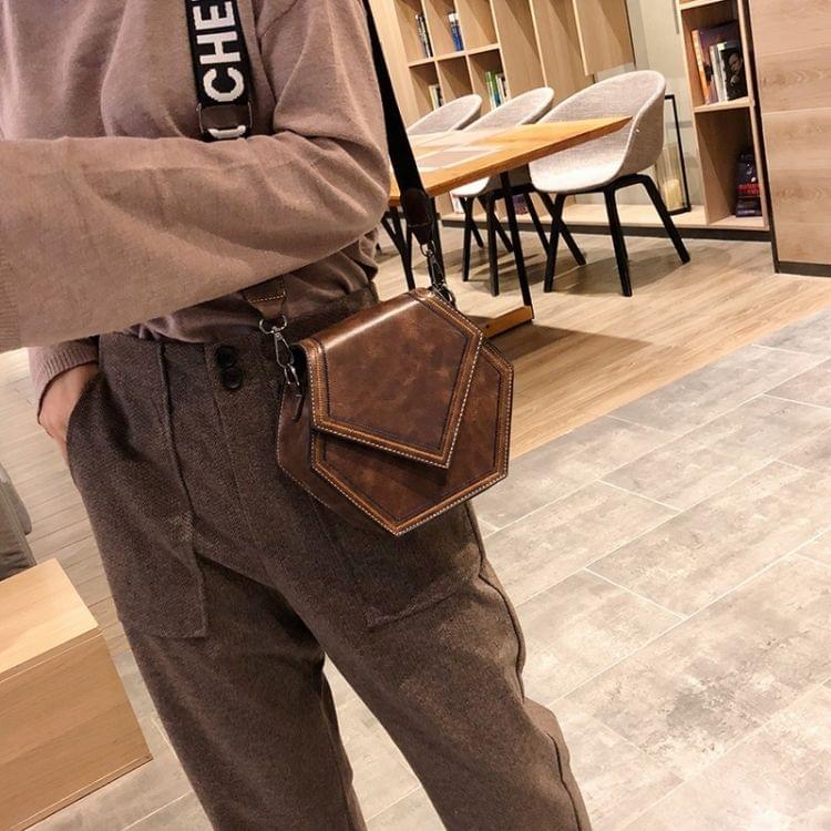 Pure Color Retro PU Hexagonal Single Shoulder Bag Ladies Messenger Handbag (Coffee)