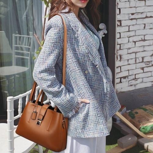 PU Leather Casual Metal Buckle Shoulder Bag Messenger Bag Ladies Handbag (Brown)