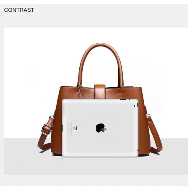 PU Leather Casual Metal Buckle Shoulder Bag Messenger Bag Ladies Handbag (Brown)