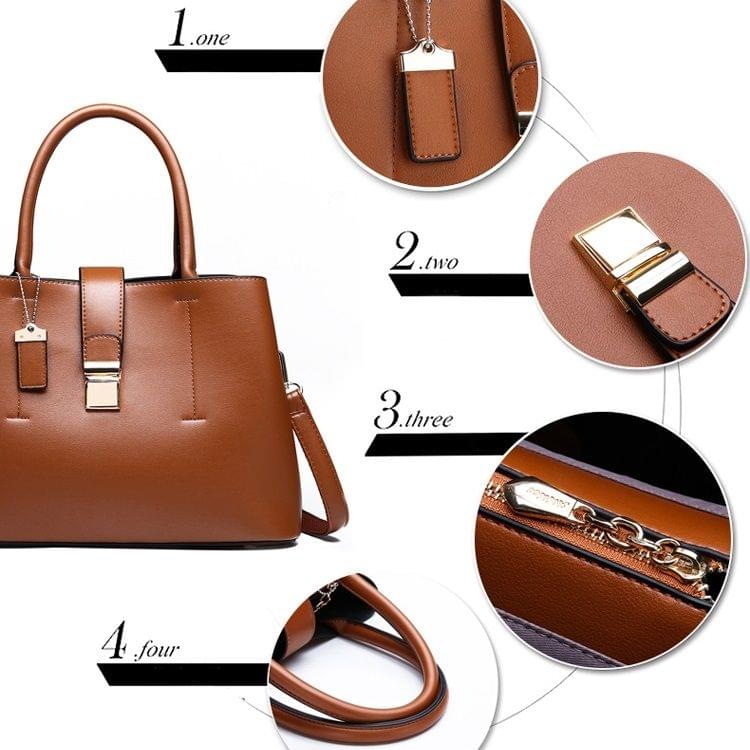 PU Leather Casual Metal Buckle Shoulder Bag Messenger Bag Ladies Handbag (Brown)