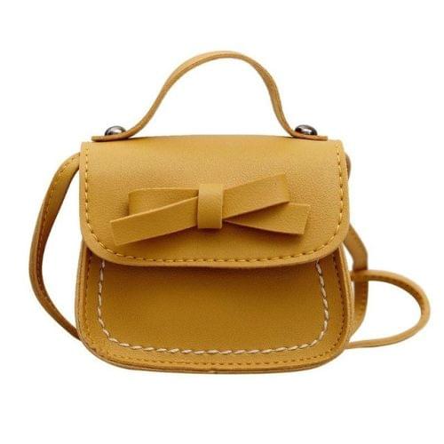 Bowknot PU Leather Mini Baby Girls Casual Messenger Bag Coin Purse Children Small Clutch Bags Simple Shoulder Bag(Yellow)