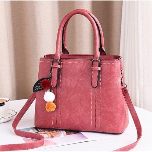 Leisure Fashion PU Slant Shoulder Bag Handbag with Plush Ball(Pink)