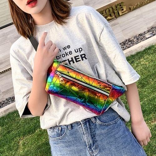 Diamond Plaid Texture Laser Color PU Leather Single Shoulder Bag Ladies Handbag Messenger Bag (Colour)