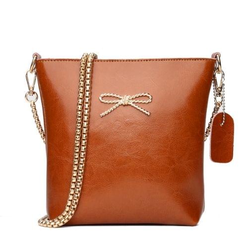 Leisure Fashion Oil Wax Cowhide Leather Shoulder Bag Messenger Bag (Brown)