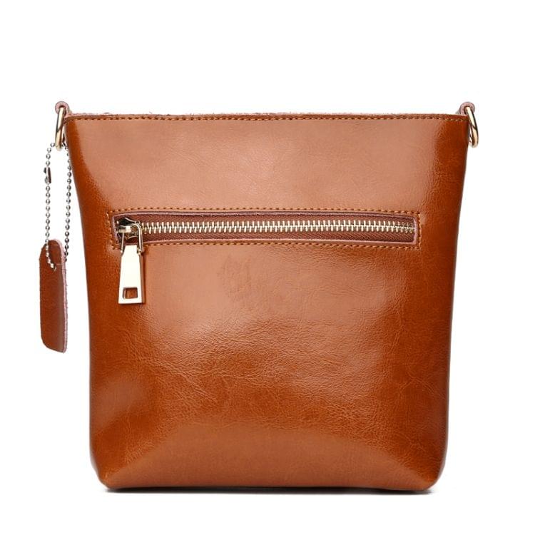 Leisure Fashion Oil Wax Cowhide Leather Shoulder Bag Messenger Bag (Brown)