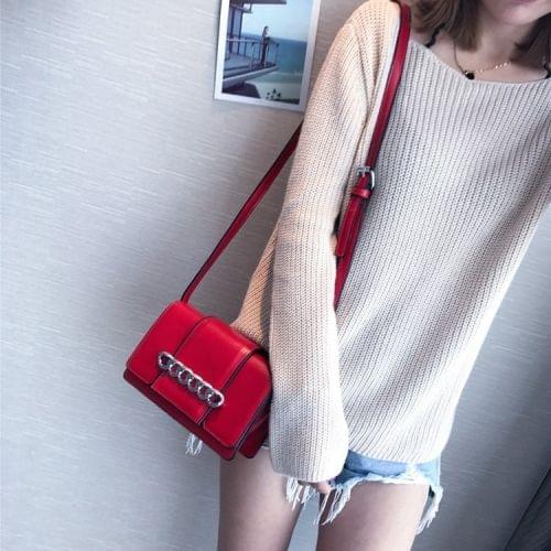 Chain PU Casual Shoulder Bag Messenger Bag Ladies Handbag (Red)