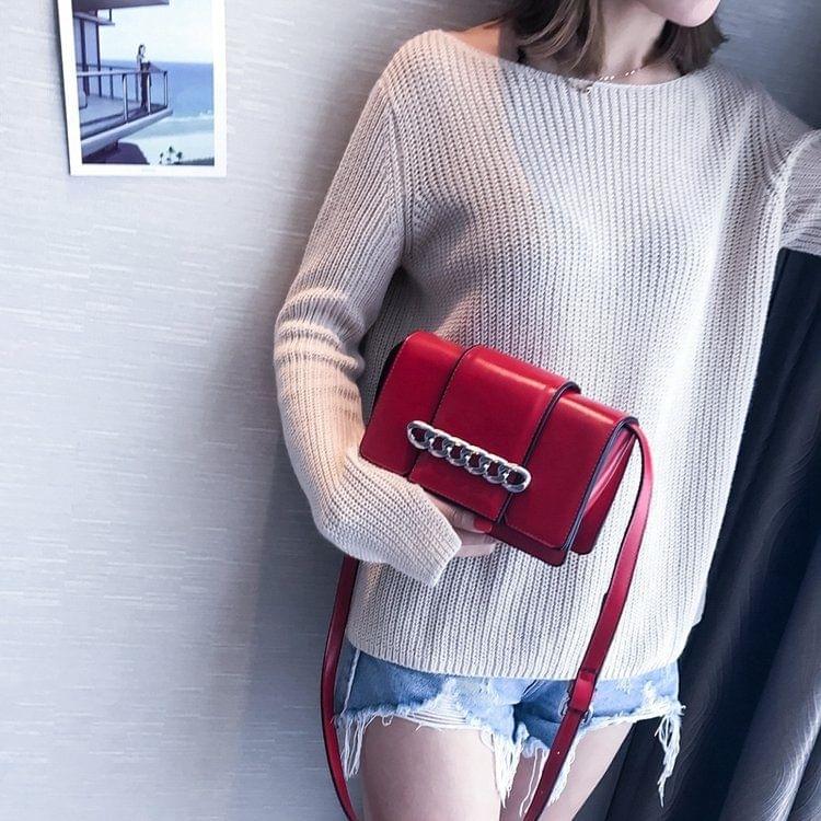 Chain PU Casual Shoulder Bag Messenger Bag Ladies Handbag (Red)