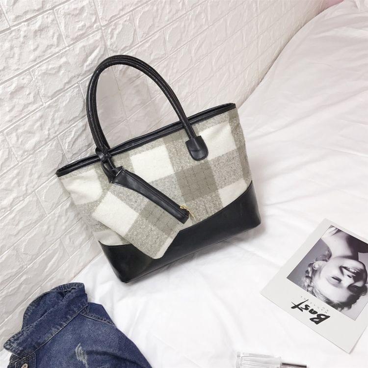 Woolen Grid Pattern Backpack Women Bag Fashion Tote Bag Handbag
