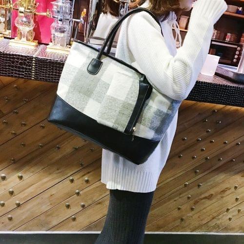 Woolen Grid Pattern Backpack Women Bag Fashion Tote Bag Handbag