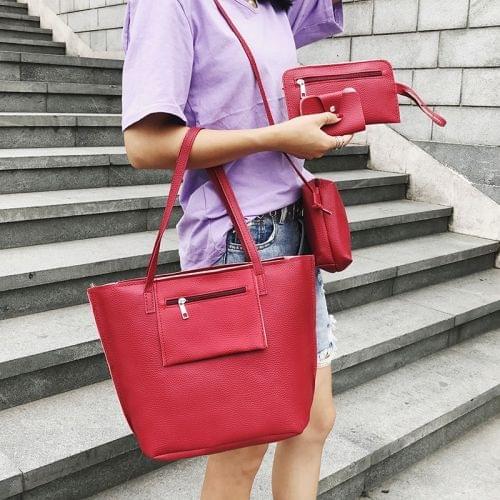 4 in 1 Casual PU Shoulder Bag Ladies Handbag Messenger Bag (Red)