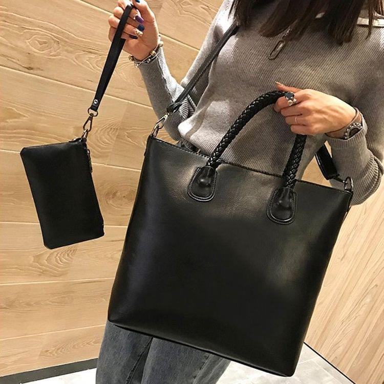 Leisure Fashion PU Leather Shoulder Bag Handbag (Black)