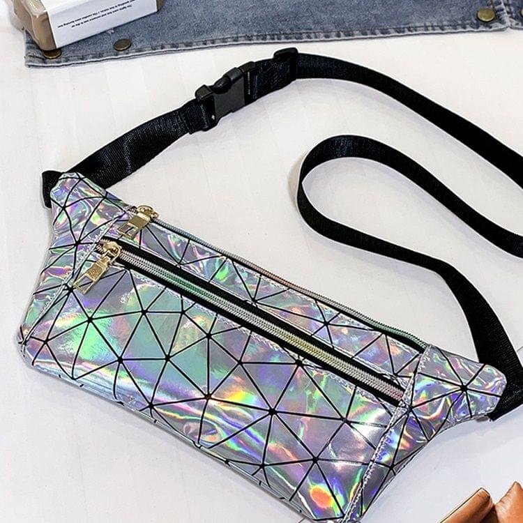 Diamond Plaid Texture Laser Color PU Leather Single Shoulder Bag Ladies Handbag Messenger Bag (Silver)