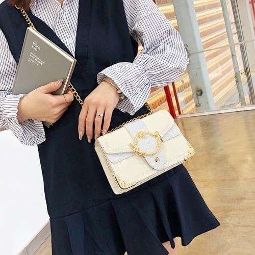 Glitter Sequin PU Shoulder Bag Small Square Bag Ladies Handbag Messenger Bag (White)