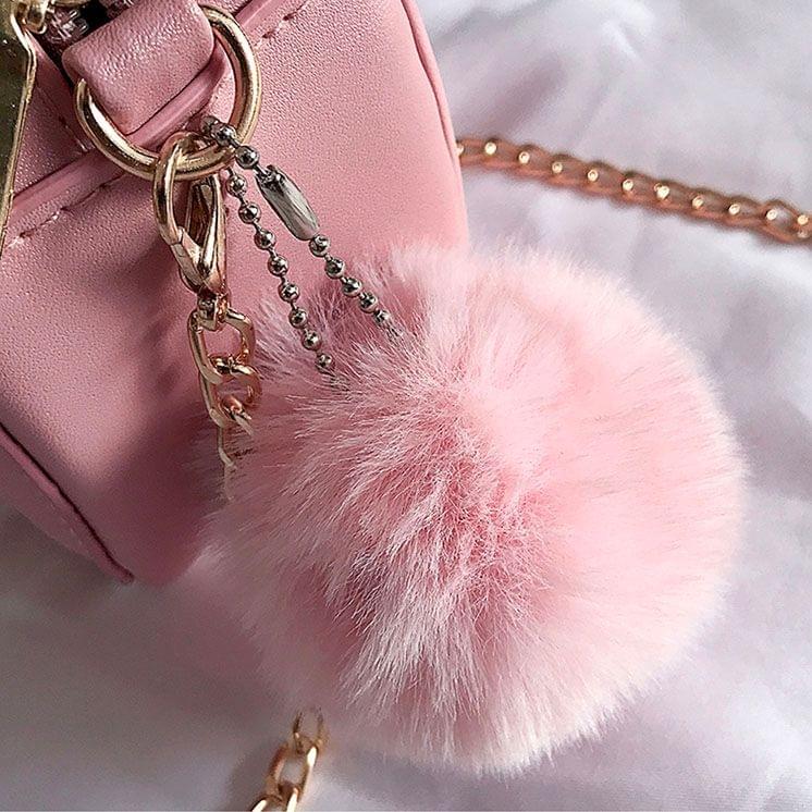 Fashion Cute Cat Pattern Plush PU Leather Small Round Handbag Crossbody Shoulder Bag
