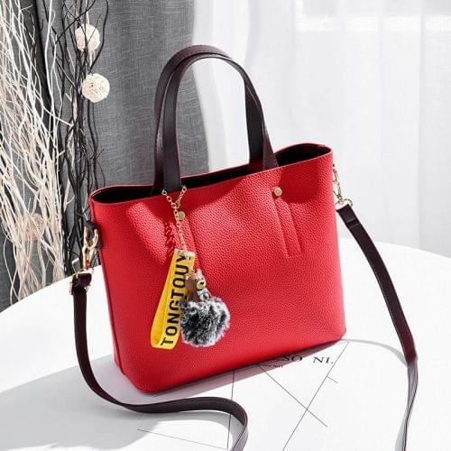Leisure Fashion PU Slant Shoulder Bag Handbag with Plush Ball(Red)