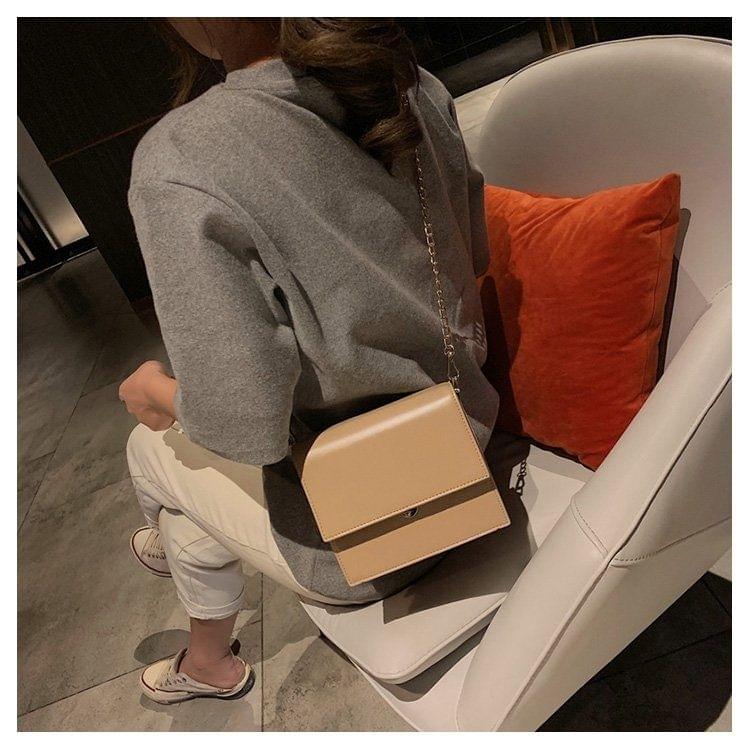 PU Leather Chain-strap Single Shoulder Bag Ladies Handbag Messenger Bag (Beige)