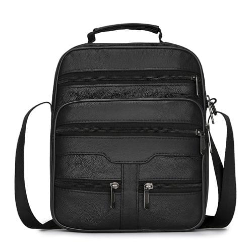 Leisure Fashion Top-grain Leather Slant Shoulder Bag Handbag(Black)