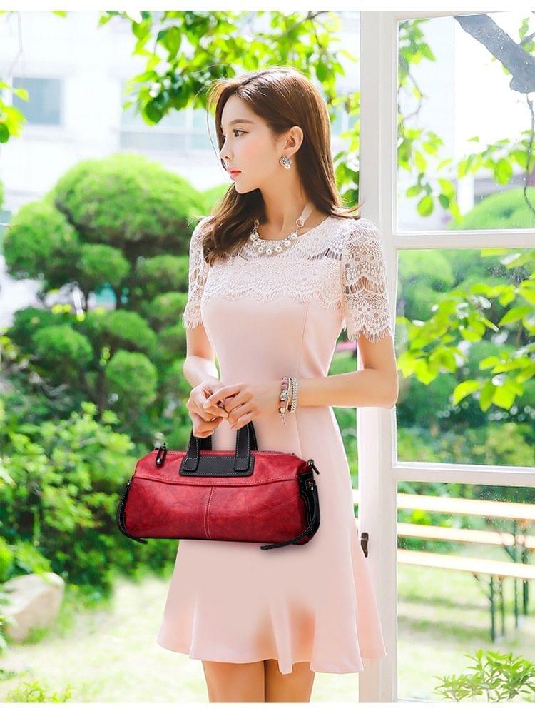 PU Leather Casual Shoulder Bag Messenger Bag Ladies Handbag (Red)