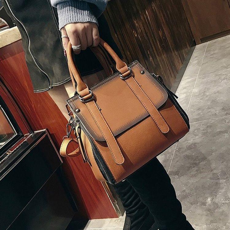 Leisure Fashion PU Leather Slant Shoulder Bag Handbag (Brown)