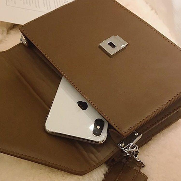Lock Buckle PU Leather Single Shoulder Bag Ladies Handbag Messenger Bag (Brown)