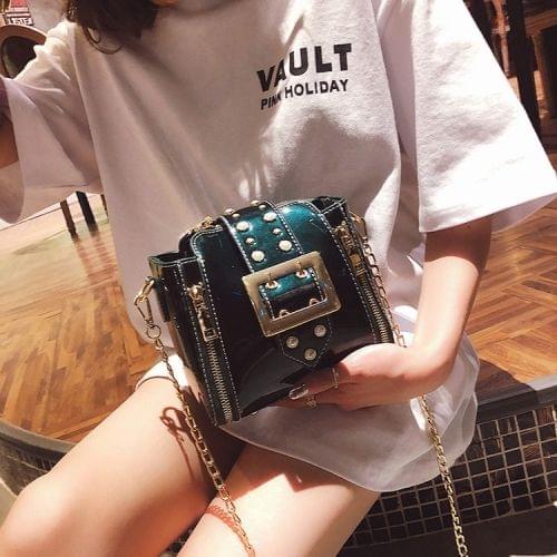 PU Leather Casual Metal Buckle Shoulder Bag Messenger Bag Ladies Handbag (Green)