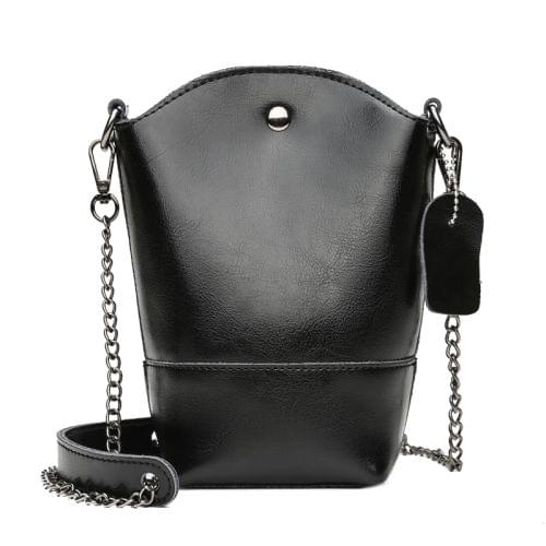 Leisure Fashion Oil Wax Cowhide Leather Shoulder Bag Messenger Bag (Black)