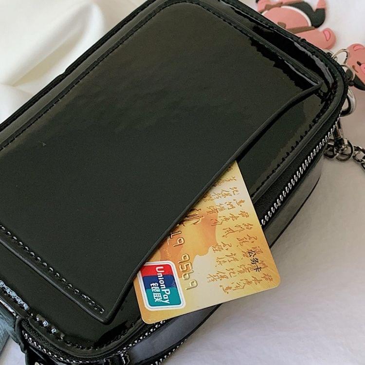 Chinese Character Small Square Bag PU Leather Chain Single Shoulder Bag Ladies Handbag Messenger Bag(Silver)