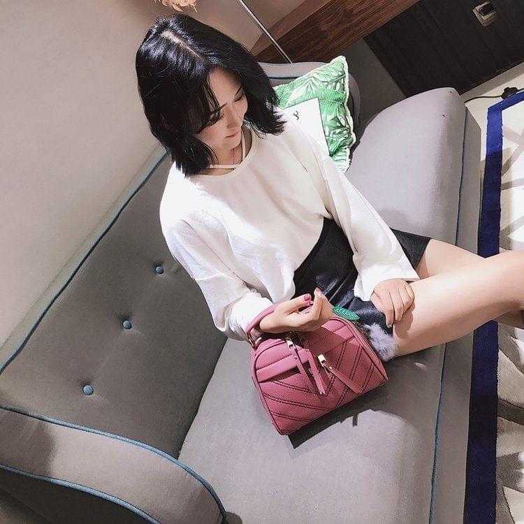 Casual PU Shoulder Bag Ladies Handbag Messenger Bag with Plush Ball