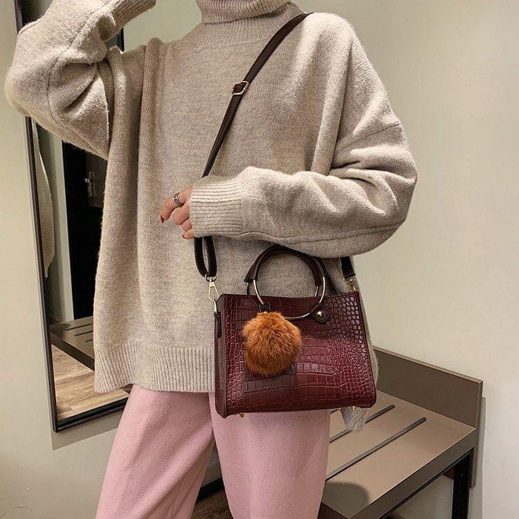 Leisure Fashion PU Leather Slant Shoulder Bag(Wine Red)