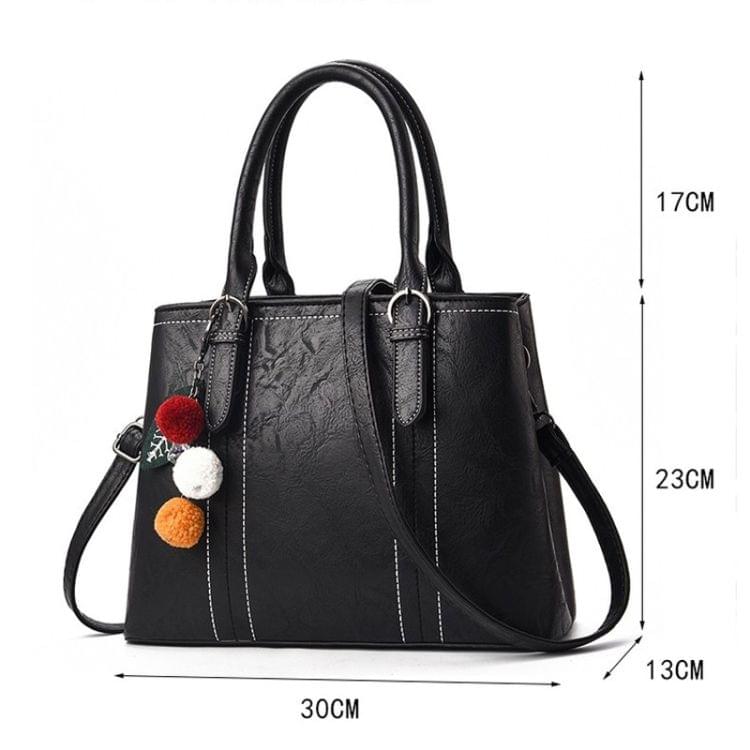 Leisure Fashion PU Slant Shoulder Bag Handbag with Plush Ball(Black)