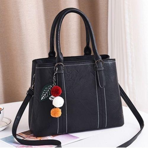 Leisure Fashion PU Slant Shoulder Bag Handbag with Plush Ball(Black)