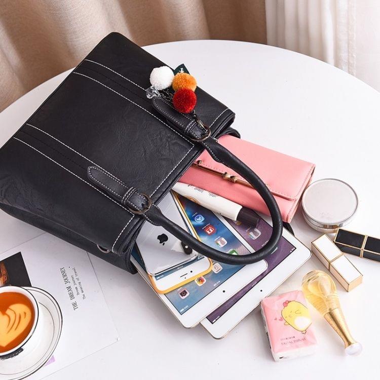 Leisure Fashion PU Slant Shoulder Bag Handbag with Plush Ball(Black)