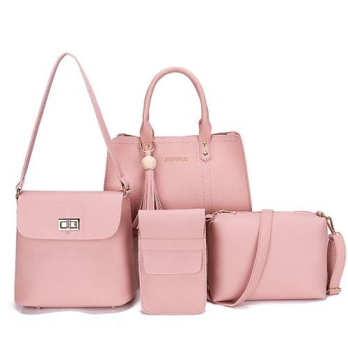 4 in 1 Casual PU Shoulder Bag Ladies Handbag Messenger Bag (Pink)