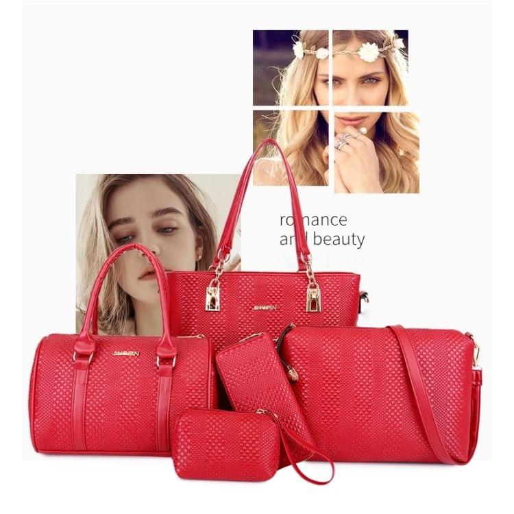 5 in 1 Casual PU Shoulder Bag Weave Pattern Ladies Handbag Messenger Bag