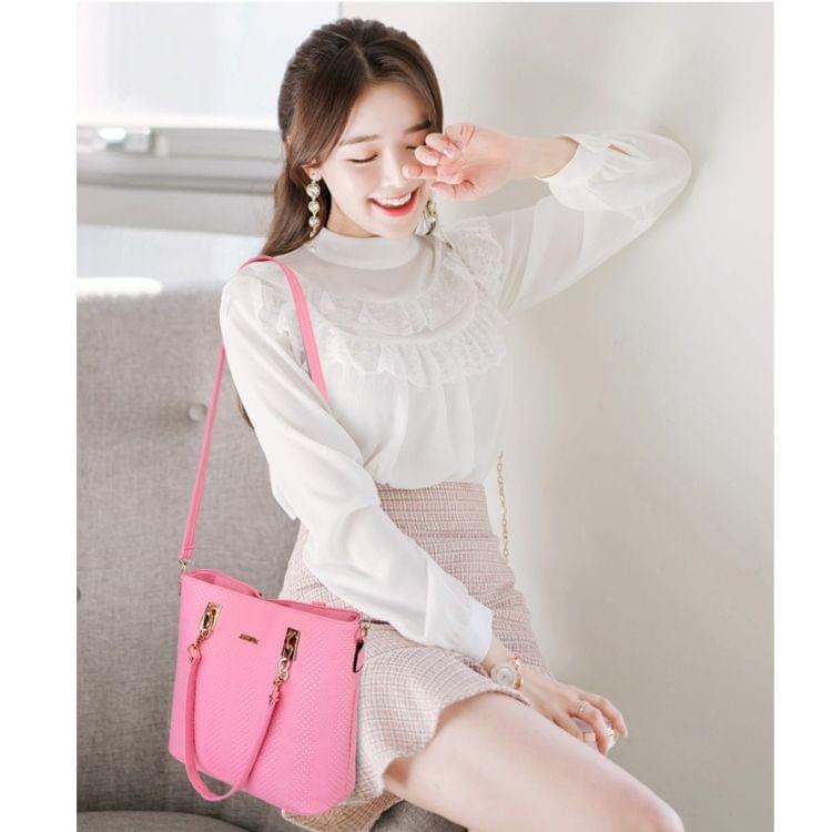 5 in 1 Casual PU Shoulder Bag Weave Pattern Ladies Handbag Messenger Bag