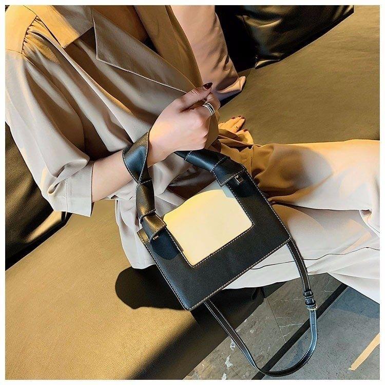 Color Matching Casual Small Square Bag Shoulder Bag Ladies Handbag Messenger Bag (Black)