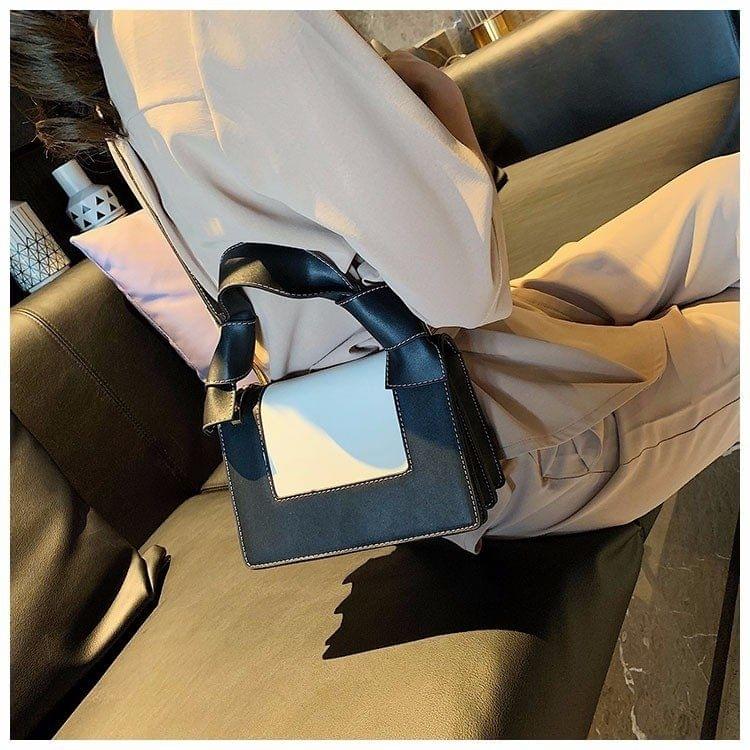 Color Matching Casual Small Square Bag Shoulder Bag Ladies Handbag Messenger Bag (Black)