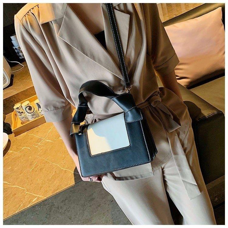 Color Matching Casual Small Square Bag Shoulder Bag Ladies Handbag Messenger Bag (Black)