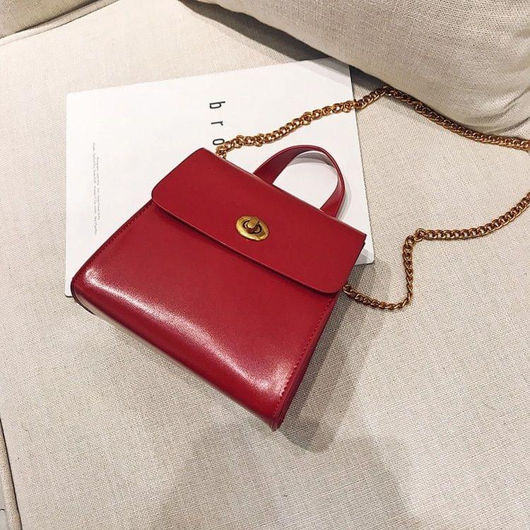 PU Leather Chain-strap Single Shoulder Bag Ladies Handbag Messenger Bag (Red)