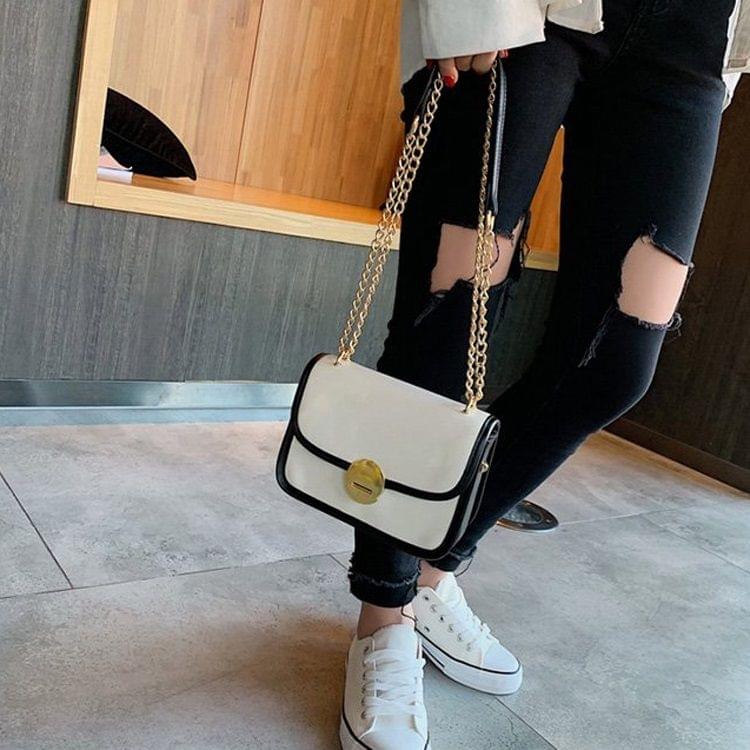 Lock Buckle PU Leather Single Shoulder Bag Ladies Handbag Messenger Bag (Black)