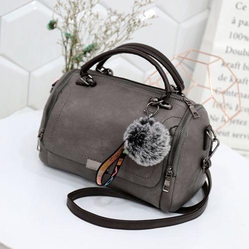 PU Leather Shoulder Bag Ladies Handbag Messenger Bag with Plush Ball