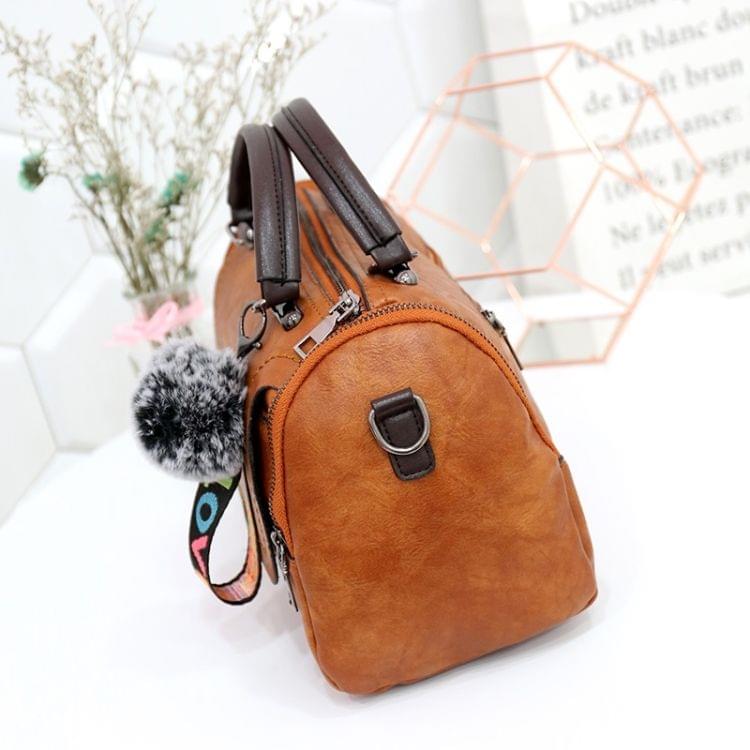 PU Leather Shoulder Bag Ladies Handbag Messenger Bag with Plush Ball