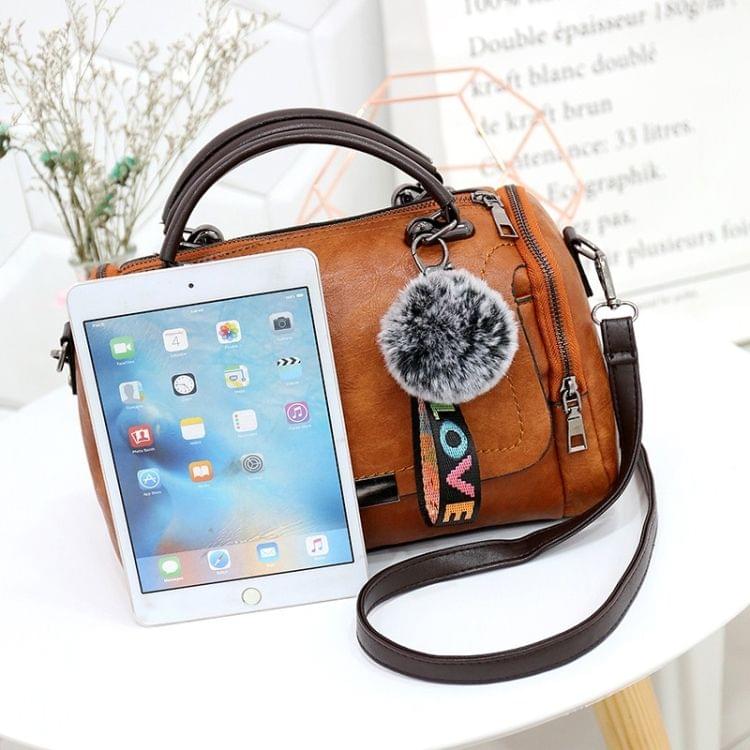 PU Leather Shoulder Bag Ladies Handbag Messenger Bag with Plush Ball